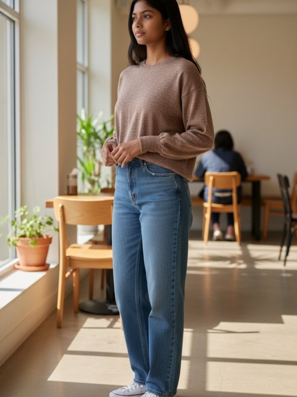 Ella Moss Maggie Puff Long Sleeve Crewneck Sweater Mauve Pink Space Dye Large - Picture 2 of 12
